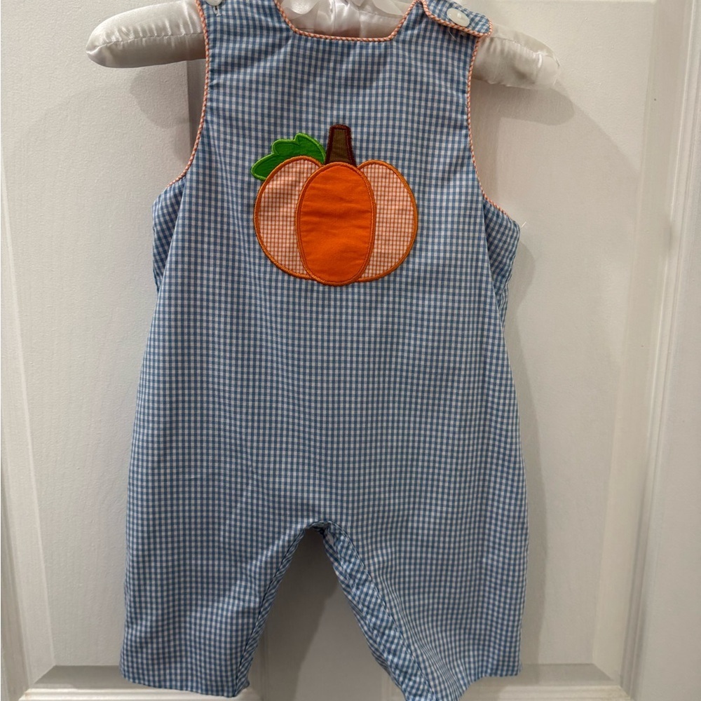 CLAIRE & CHARLIE Blue and Orange Reversible Gingham Baby Romper